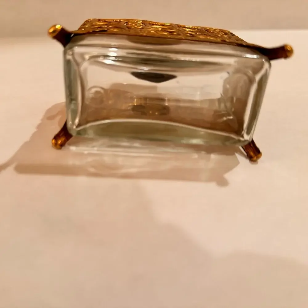 Vintage Perfume Bottle Ornate Footed Gold Filigree Cologne Vanity‎ No Perfume